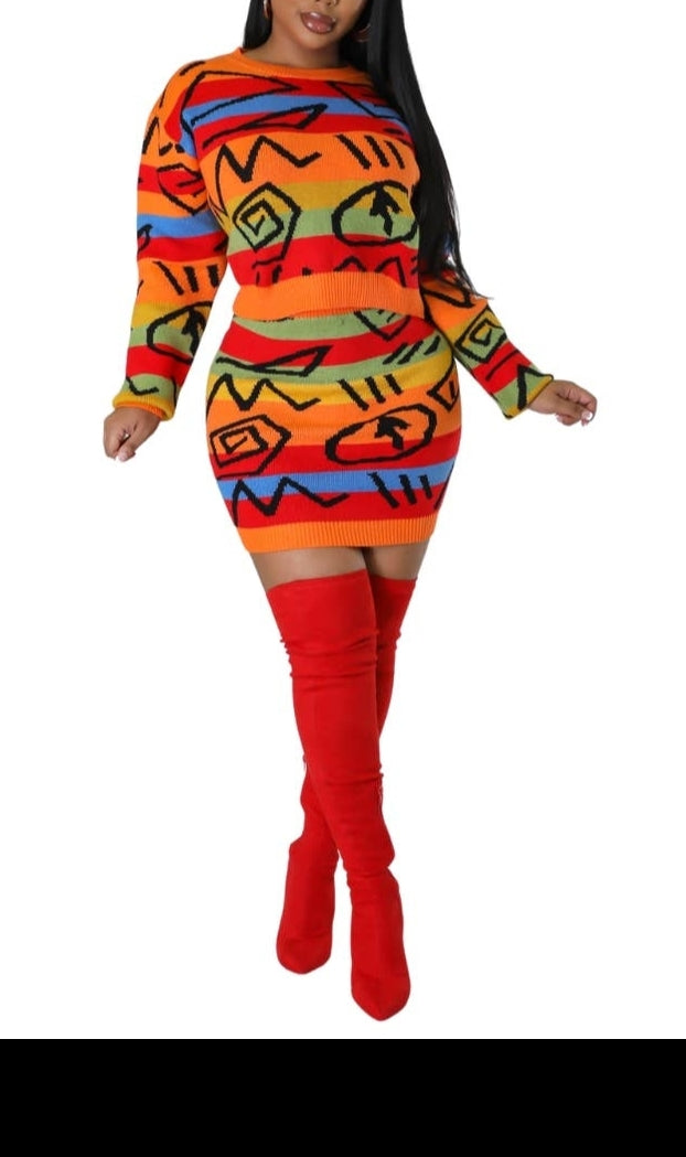 Multi color pattern skirt set