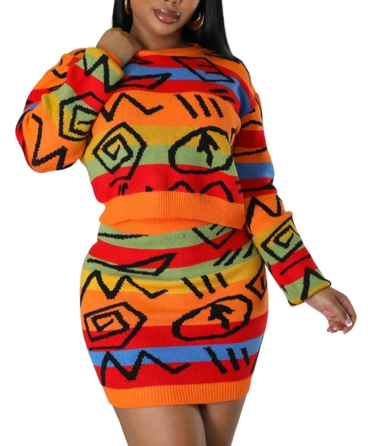 Multi color pattern skirt set