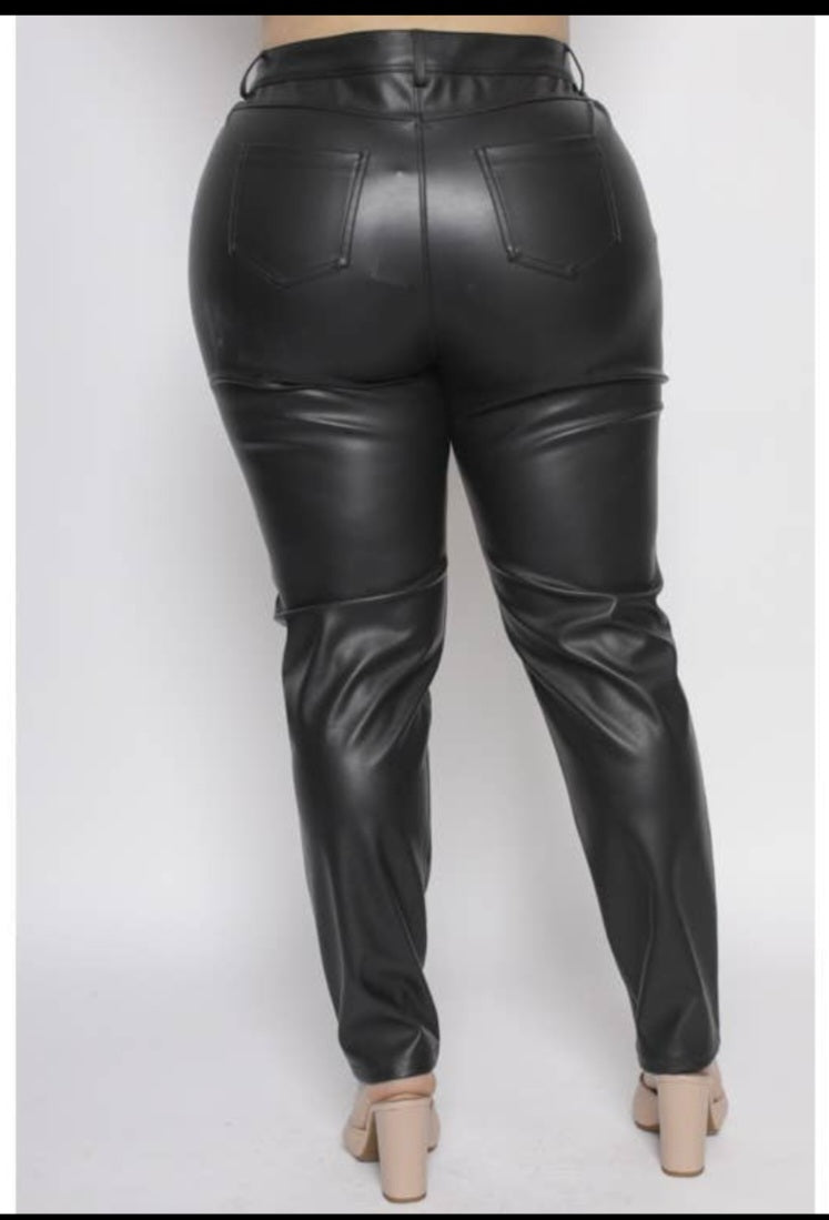 Pu Leather Tapered Leg Pants