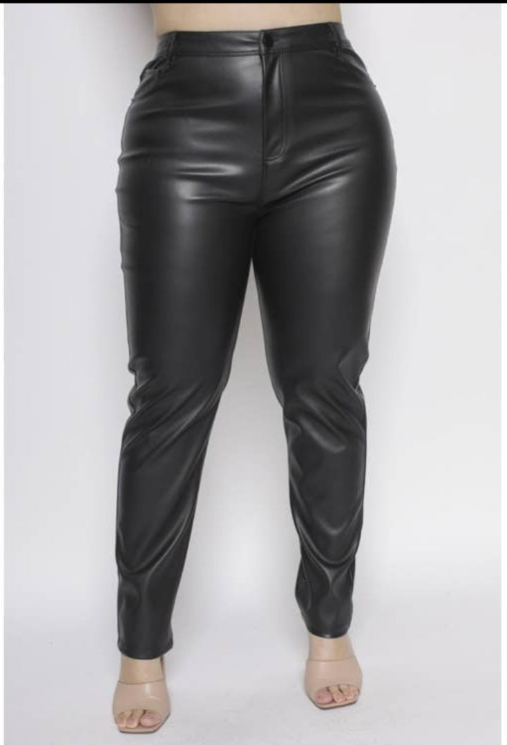 Pu Leather Tapered Leg Pants
